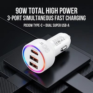 90W Multi Port Car <b>Charger</b> USB-<b>C</b> PD3.0 USB-A Fast Charging Adapter for 12V-24V Vehicles Mobile Phone Laptop - Product Image 4