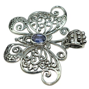 Pendentifs en argent sterling 925 en forme de papillon bleu iolite, bijoux Shri Ashapura certifiés par une tierce partie, argent chrétien - Product Image 1