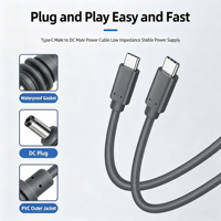 Cable DC 5521 Macho a Tipo-C, Cable de Alimentación DC Impermeable, Cable de Carga Mini DC 5.5x2.1mm a USB-C para Equipos de Exterior