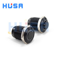 Interrupteur à bouton-poussoir métallique HUSA à oxydation noire, à verrouillage momentané, IP65, 250V, 1NO, 12 volts, 12 mm, LED pour modification automobile, ordinateur