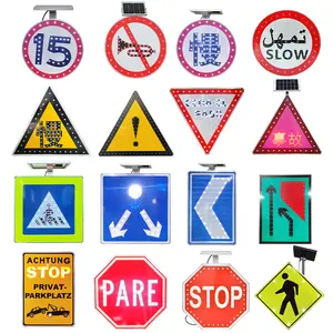 Square design high brightness aluminum led stop sign solar powered road traffic signs