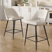 Ensemble de 4 tabourets de bar modernes en bouclette, avec coussin en éponge haute densité et dossier ergonomique, emballage plat peu encombrant pour la maison et les cafés