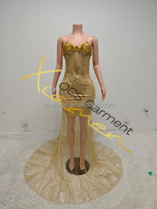 Vestidos de Noche Lavables de Satén Natural a Cuadros Rojos Vintage MF para Mujer, Elegancia para Fiestas, Malla con Lentejuelas de Cristal, Cuello Redondo, Cola Real, Sexy - Product Image 5