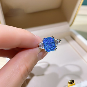 แฟนซี925เงินสเตอร์ลิงเจ้าหญิงตัดสีฟ้าบุษราคัมสีเหลือง Moissanite แหวนพลอยธรรมชาติเครื่องประดับแต่งงานแหวนหมั้น - Product Image 5