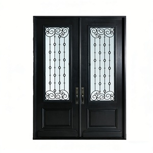 Puerta de Entrada Doble Exterior para Villa de Lujo, Estilo Victoriano, Hierro Forjado, Vidrio, Madera Sólida, Hecha a Medida - Product Image 5