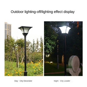 เสาไฟสวนเหล็กกลางแจ้ง หลอดไฟ LED พร้อมโคมแก้ว แสงวอร์มไวท์ 2700K IP66 หลอดไฟ A19 แบบไม่ถอดได้ ใช้ไฟ AC 220V พร้อมเซ็นเซอร์ตรวจจับความเคลื่อนไหว พลังงานแสงอาทิตย์ - Product Image 1
