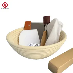 Bread Proofing Basket Set XH Hot Sale 9inch Banneton Indonesia Natural Rattan Sourdough Bread Proofing Basket Set Round Kitchen Customized Baking Tool