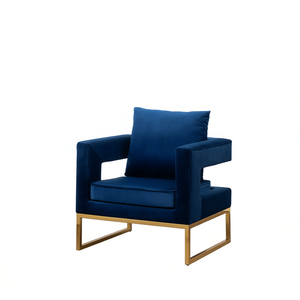 เก้าอี้พักผ่อนดีบี เลโนลา รุ่นร่วมสมัย หุ้มกำมะหยี่สีน้ำเงิน ขาโลหะ เหมาะสำหรับห้องนั่งเล่น - Product Image 1