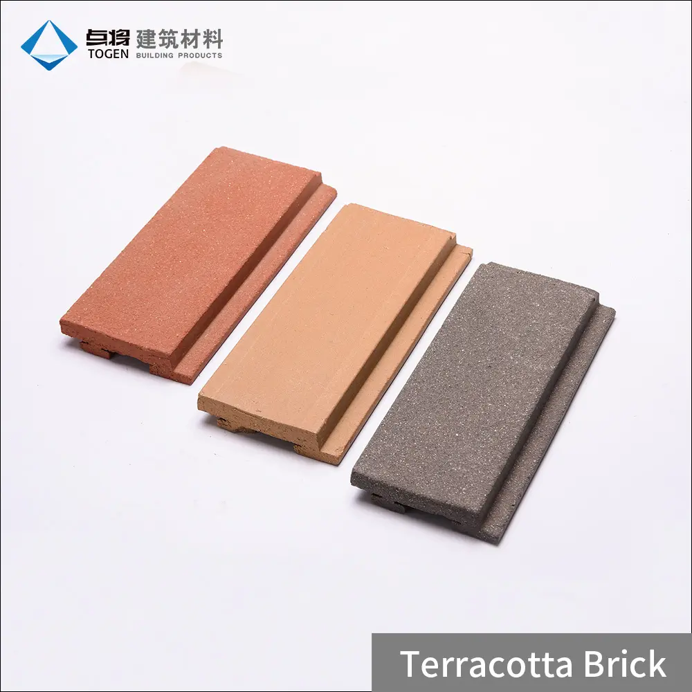 Togen T25*80*225mm brushed surface pure red color terracotta building facade brick