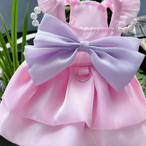 Pet Princess Dress Pink Shimmering Tutu Skirt <b>Summer</b> <b>Decorative</b> Bow Flutter Sleeves For Cat Bichon Frise Maltese - Product Image 3