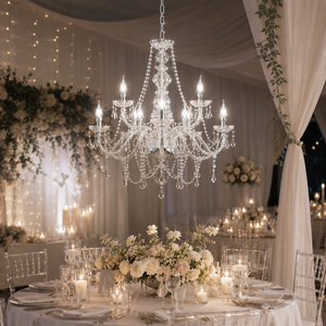 Lampadario di Lusso in Acrilico e Ferro Dorato per Matrimoni, Hotel, Club e Sale Banchetti, 12 Luci LED, Decorazione Moderna ed Elegante - Product Image 2