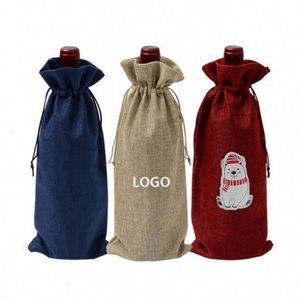 Bolsa de Embalaje para Botellas de Champán de Lino con Logotipo Personalizado al por Mayor, Funda para Vino Tinto de 750 ml con Cordón, para Navidad - Product Image 1