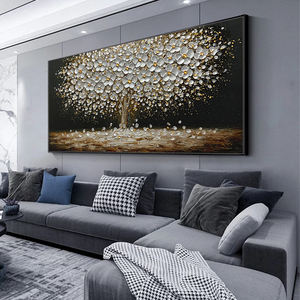 Venta al por mayor personalizado hecho a mano lienzo grande 3D cuchillo de plata árbol flor cuadros de pared modernos hogar decorativo pintura al óleo flores - Product Image 4