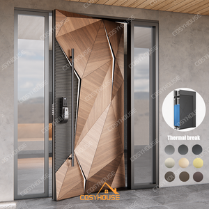 Moderne Buitenkant Voor Ingang Veiligheidsdeur Houten Stalen Aluminium Hoofdingang Draaideur Ontwerp Luxe Deuren Voor Huizen Villa 'S - Product Image 2