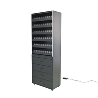Système de rangement mobile à alimentation par poussée APEX avec logo personnalisé, éclairage LED noir robuste, pour présentoir de cigarettes en magasin de tabac et supermarché