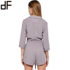 Ceinture de taille grise personnalisée combinaisons formelles pour dames tenue de bureau Wrap Blazer combishorts pour l'été style «affiche fille» - Product Image 3