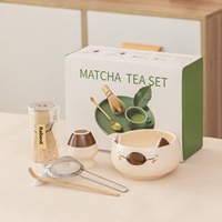 Bol à matcha en céramique de style japonais Dehua avec oreilles de chat, support pour fouet à thé, accessoires pour la préparation du thé matcha