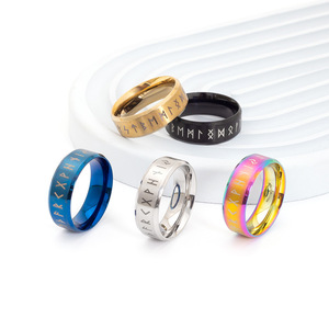24 de los más vendidos en Europa <span class=keywords><strong>y</strong></span> América: Anillo de doble paso con runas vikingas nórdicas, diseño de runas de fantasía, artículo de moda - Product Image 1