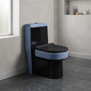 WC monobloc en céramique noire rustique, cuvette décorative colorée pour salle de bain, à siphon, fabriqué en Inde - Product Image 3