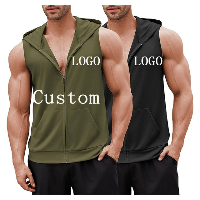 Factory Custom Logo Wide Shoulder Sports Vest Men's Quick Dry Sports Hooded Gym Tank Top Fitness Singlet Running Tank Tops Men