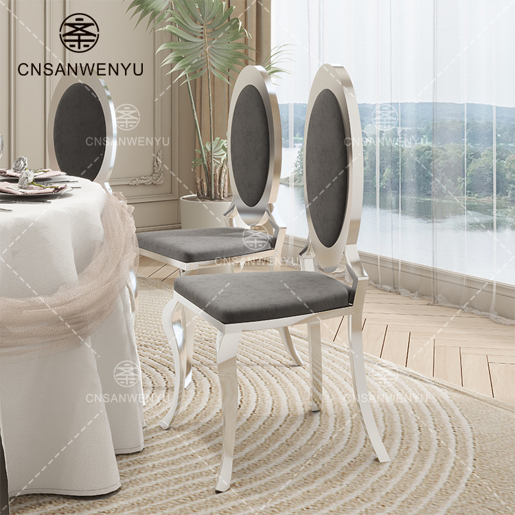 Silver Ingot Design Stainless Steel Chairs 110cm Height Eco Wood Base High Density Sponge Seat Hotel Chairs for Events