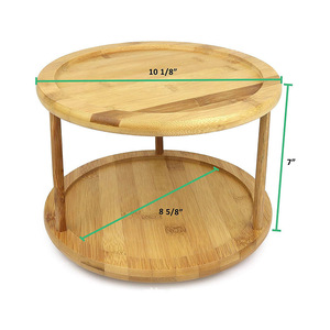 Bamboo Rotating Storage Rack Two Tier <b>Kitchen</b> Condiment Organizer Pine Material Minimalist Style - Product Image 3