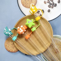 Cache-paille en caoutchouc souple universel 10 mm, motif dessin animé mignon semi-3D, à personnaliser, pour étui, breloque, protection anti-poussière pour paille, motif animaux marins
