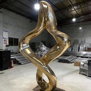 Escultura Dorada Minimalista de Acero Inoxidable Resistente a la Corrosión, Acabado Pulido Espejo, para Uso en Interiores y Exteriores de Alta Gama - Product Image 2