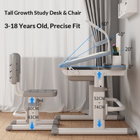 Ensemble chaise et bureau d'étude pour élèves du primaire, design moderne et minimaliste, table réglable en hauteur