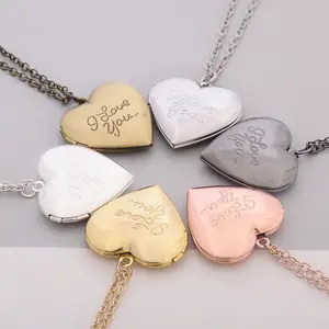 Valentine'S Day Retro Holds Pictures Heart I Love You Locket Necklace Creative Photo Heart Locket Pendant Necklace