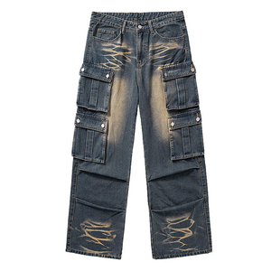 <span class=keywords><strong>Jeans</strong></span> Cargo da Uomo LEDUO Personalizzati, Vestibilità Ampia, Gamba Larga Dritta, Lavaggio Sbiadito, Grandi Tasche, Stile Streetwear - Product Image 2