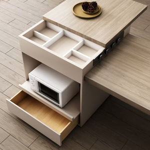 <span class=keywords><strong>Table</strong></span> à manger Nansen en bois à plateau en pierre, style italien de luxe léger, rétractable électriquement, <span class=keywords><strong>avec</strong></span> espace de rangement, îlot multifonctionnel - Product Image 3