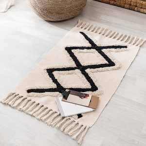 <span class=keywords><strong>Tapis</strong></span> en coton touffeté rayé noir et <span class=keywords><strong>blanc</strong></span> bohème tissé à la main, <span class=keywords><strong>tapis</strong></span> <span class=keywords><strong>de</strong></span> <span class=keywords><strong>sol</strong></span> tribal pour la maison ou l'hôtel, 60*90cm - Product Image 2