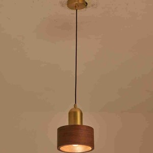 Modern Walnut Wood Pendant <b>Light</b> Led <b>Single</b> Head Round Chandelier For Home Bedroom Dining Room Tea Room - Product Image 1