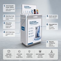 Vitrine de présentation pour téléphones portables, aménagement de magasin de détail de marque personnalisée, avec éclairage LED rétroéclairé, écologique, robuste et sécurisée