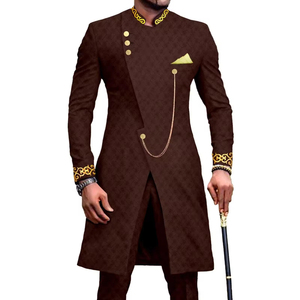 Ensemble de survêtement 2 pièces en coton pour homme – Collection Printemps Décontractée – Respirant, Grandes Tailles, Imprimé Ethnique Africain, Motif Tissé Teint à la Cire, Brodé - Product Image 4