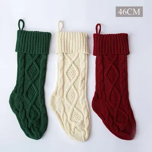 Medias de Navidad personalizadas Cable verde de punto Natural clásico 18 "calcetín grande artesanía de Navidad decoración colgante