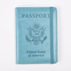 Logo personnalisé Bon marché Étui pour passeport en cuir PU Portefeuille de voyage avec sangle Organisateur de documents Porte-passeport pour hommes et femmes