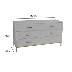 <span class=keywords><strong>Commode</strong></span> double horizontale blanche contemporaine de luxe avec poignées et pieds dorés, rangement pour chambre à coucher - Product Image 3