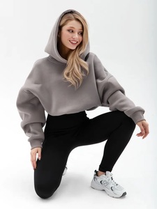 Sudadera con Capucha de Forro Polar para Mujer, Corte Holgado, Estilo Urbano, Logotipo Bordado, Top Corto, Otoño Invierno, Transpirable, Disponible en Stock - Product Image 5