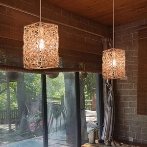 Japanese <b>Style</b> Rattan Chandelier Square Three <b>Headed</b> LED Pendant Light For Restaurant Guesthouse Commercial Use - Product Image 4