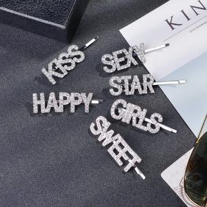 MISTO di TRASPORTO PERSONALIZZATO lettera di perle bobby pins diamante di bling parole inglesi <span class=keywords><strong>clip</strong></span> di pin di capelli - Product Image 6