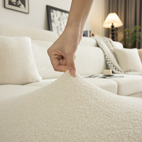 Housse de canapé en polyester/coton moderne antidérapante élastique en polaire teddy épaissie paquet complet canapé trois places une chaise longue