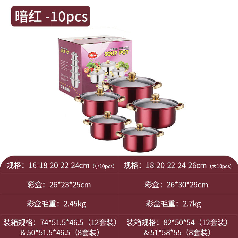 Dark red pot suit - ten-piece set [18 20 22 24 26cm]]