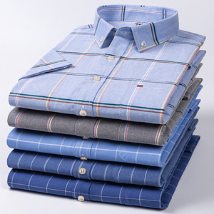 <span class=keywords><strong>Camisa</strong></span> de verano informal de negocios para <span class=keywords><strong>hombre</strong></span>, 100% algodón, tela Oxford, camisas a <span class=keywords><strong>cuadros</strong></span> de manga corta para <span class=keywords><strong>hombre</strong></span> de alta calidad - Product Image 3