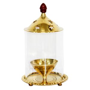 Lámpara de aceite de latón Jyot Pooja Diya con cubierta de vidrio y tapa de cúpula, a prueba de viento, para Mandir y templo doméstico, Aarti tradicional - Product Image 1