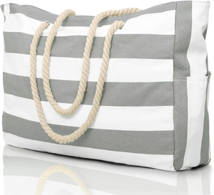 Sac fourre-tout en toile extra large écologique avec impression de logo personnalisé, fermeture éclair, poignée longue, broderie tendance, sac de shopping élégant - Product Image 4