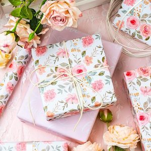 กระดาษห่อแบบคอปเปอร์เพลทลายดอกไม้สีชมพูแบบดั้งเดิม - Product Image 3