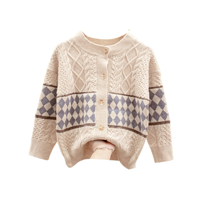Pull à col rond à carreaux pour bébés garçons et filles, vêtements chauds en polyester/coton pour enfants en bas âge - Product Image 1