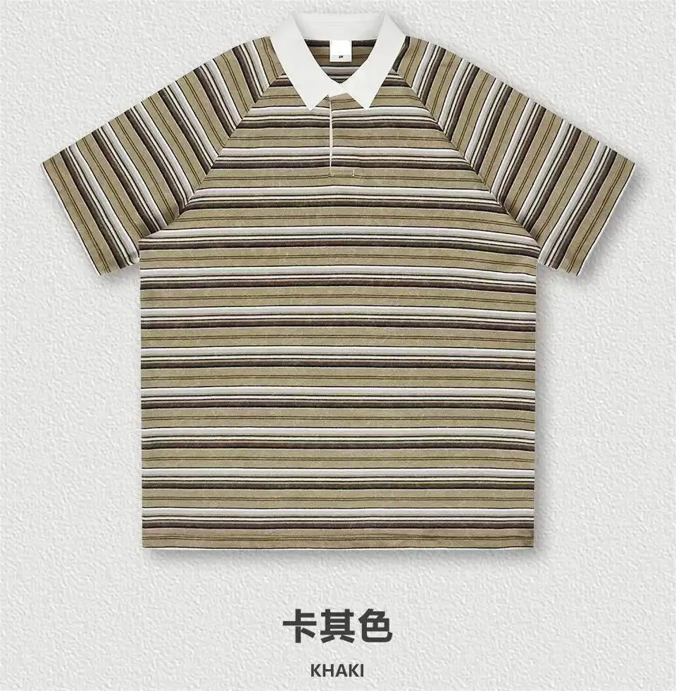2023 Summer wash striped lapel loose fashion men's short sleeve